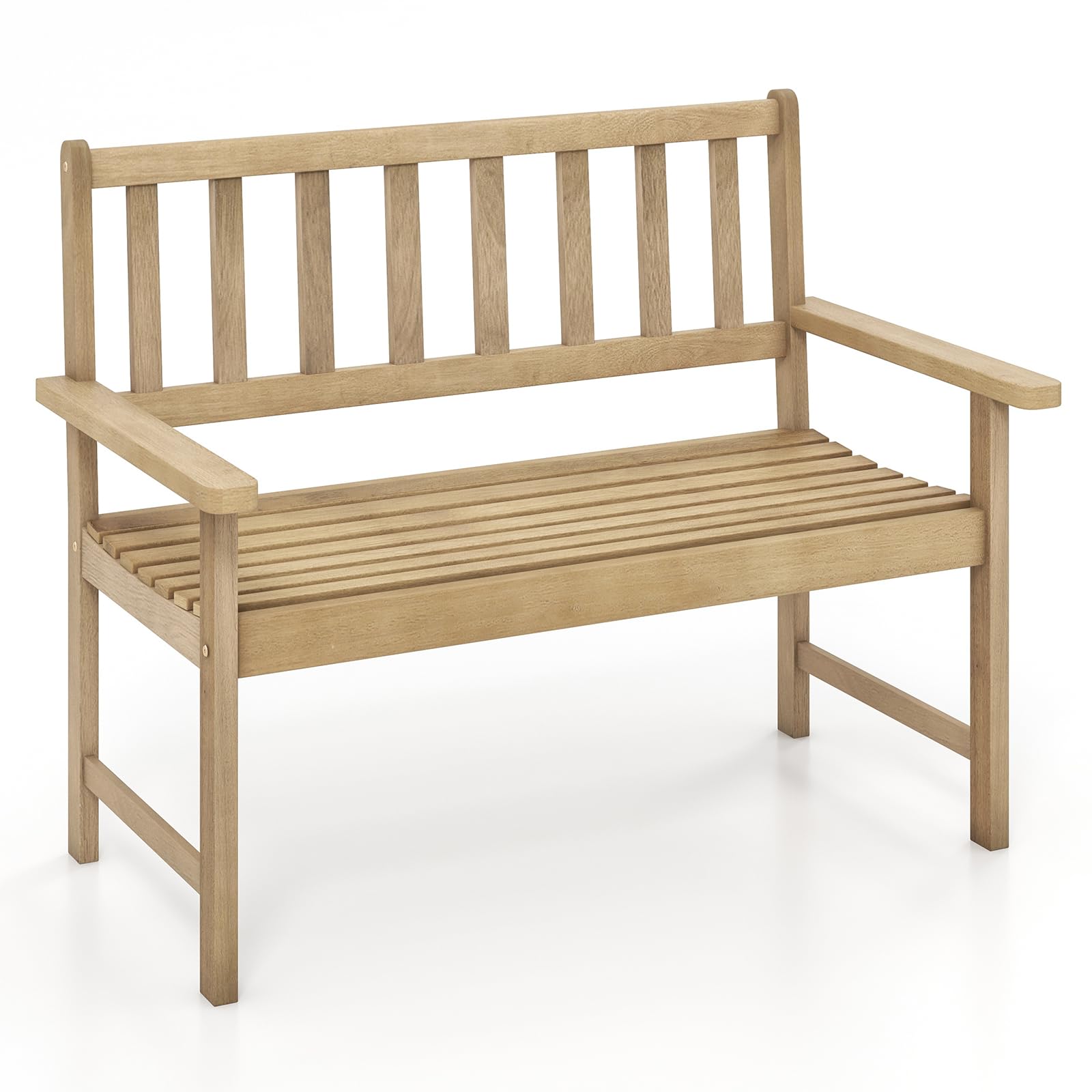 Banc de jardin extérieur Tangkula en teck, banc de patio 2 places avec dossier et accoudoirs
